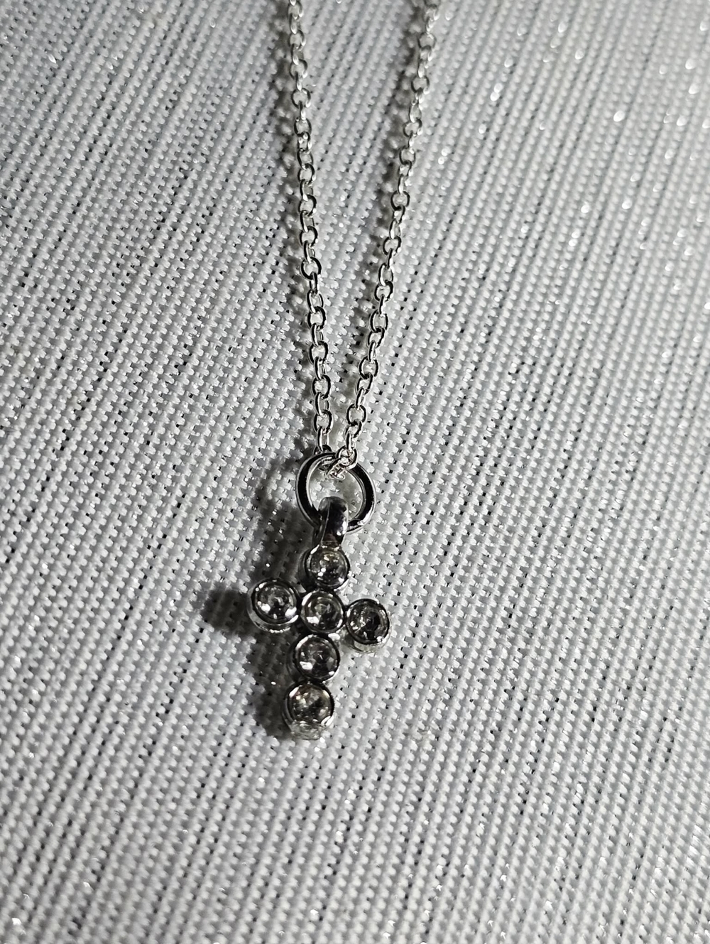 Silver-toned Crystal Cross Pendant Necklace
